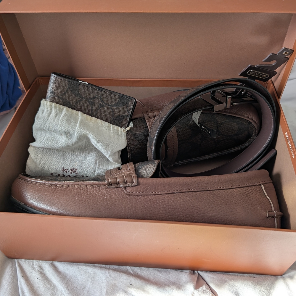 Coach Tan Loafers, Wallet and Belt Set